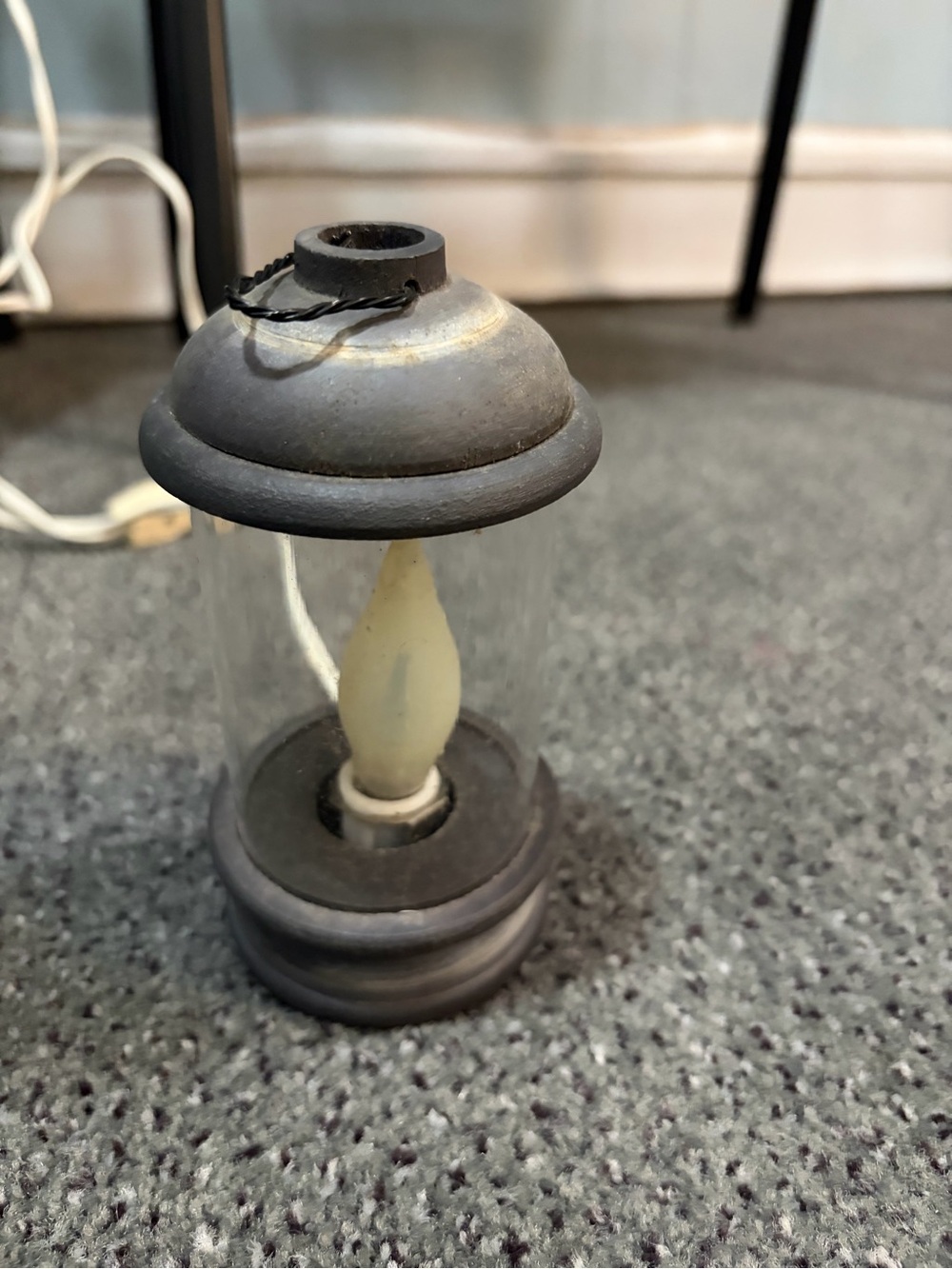 Vintage-Style Mini Lantern Table Lamp in Gray with Candle Bulb